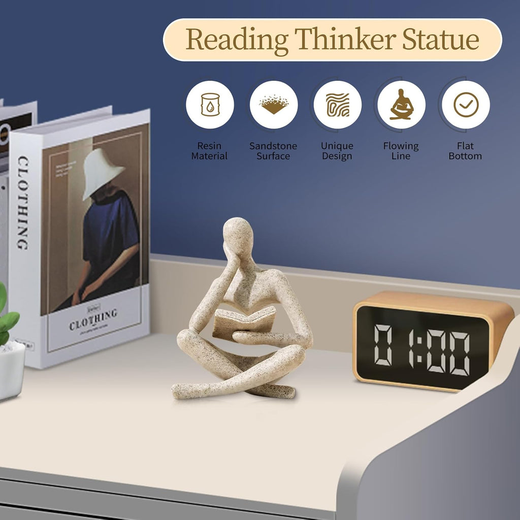 Beige Reading Thinker Sculpture