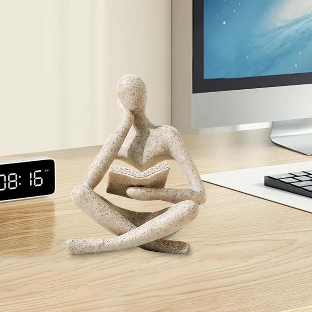 Beige Reading Thinker Sculpture